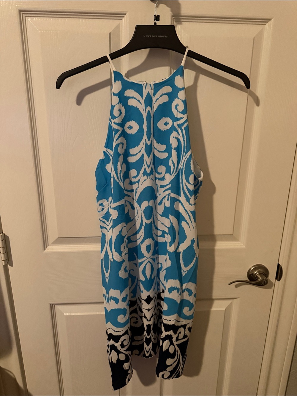 Blue and White Patterned Halter Dress